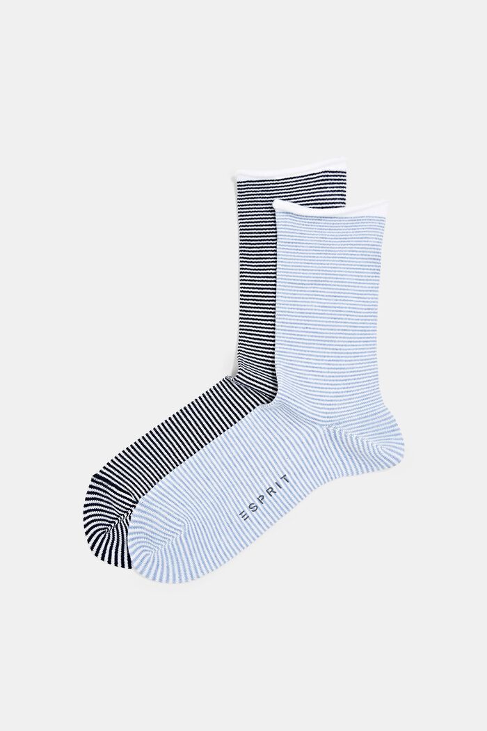 Stribede sokker med rullekant, økologisk bomuld, LIGHT BLUE/BLACK, detail image number 0