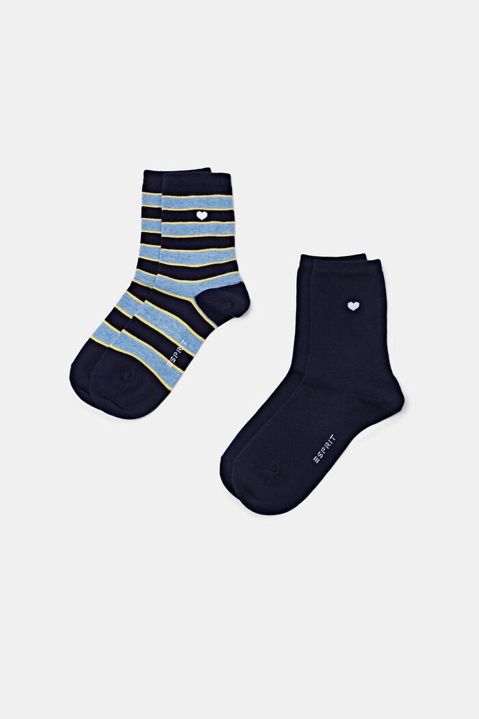 Pakke med 2 par stribede sokker, SPACE BLUE, detail image number 0