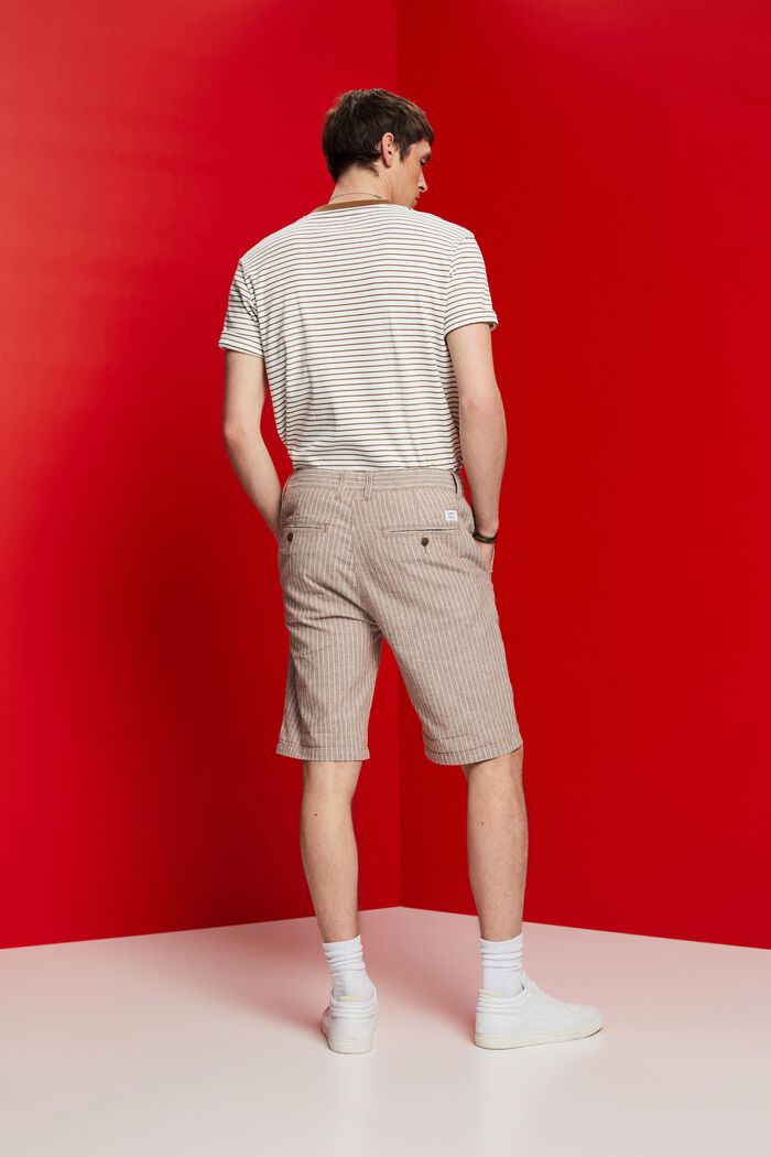 Stribede chino-shorts, hør-/bomuldsmiks, BEIGE, detail image number 3