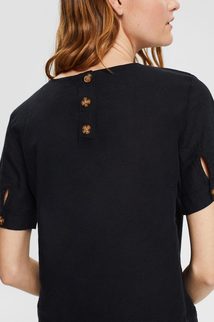 Bluse med knapdetaljer, af 100% hør, BLACK, detail image number 2