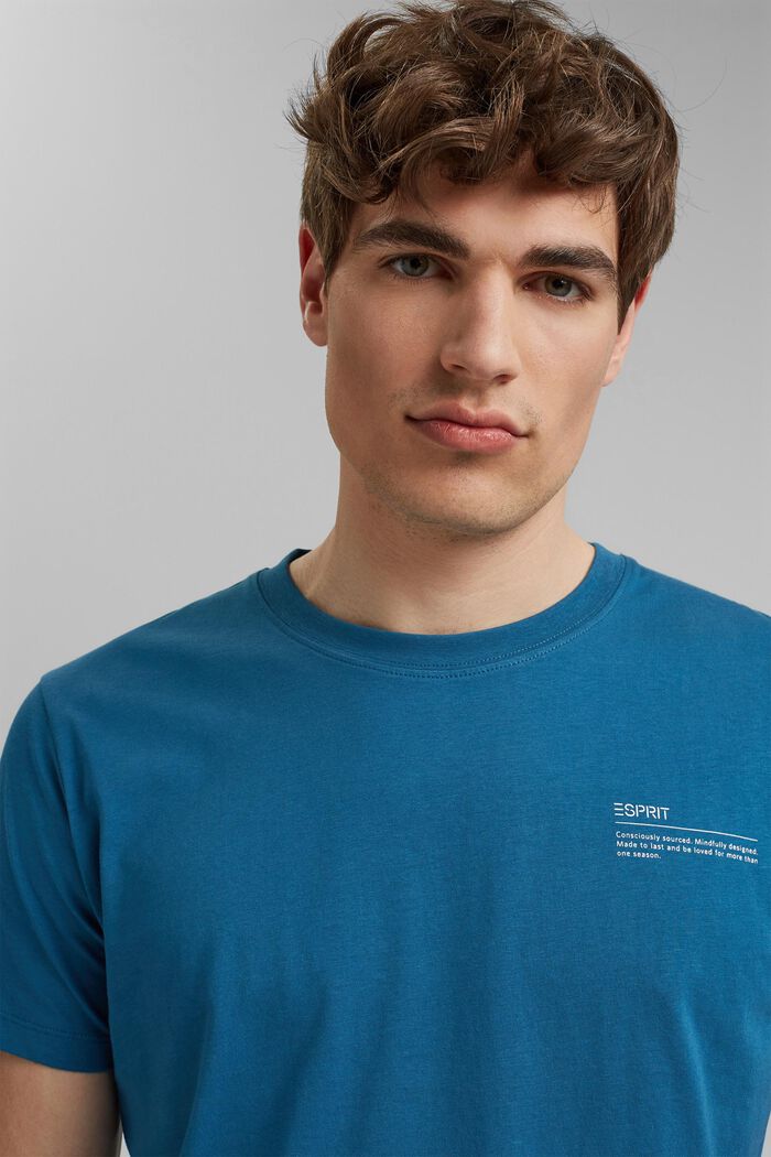 T-shirt i jersey med print, 100% økologisk bomuld, PETROL BLUE, detail image number 5