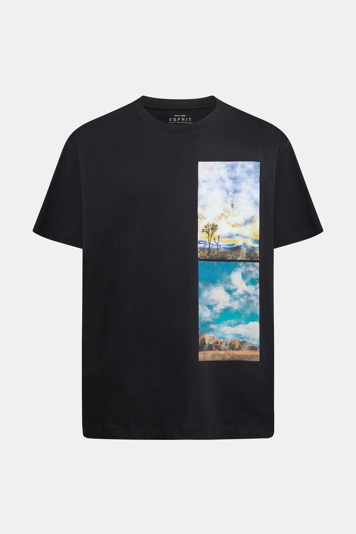 T-shirt med lagdelt landskabsprint, BLACK, detail image number 5