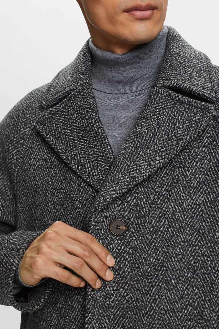 Frakke i uldmiks med sildebensmønster, BLACK, detail image number 2