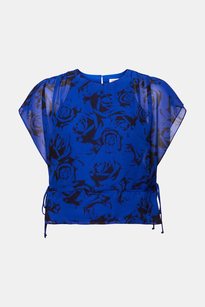 Chiffonbluse med snøre og print, BRIGHT BLUE, detail image number 6