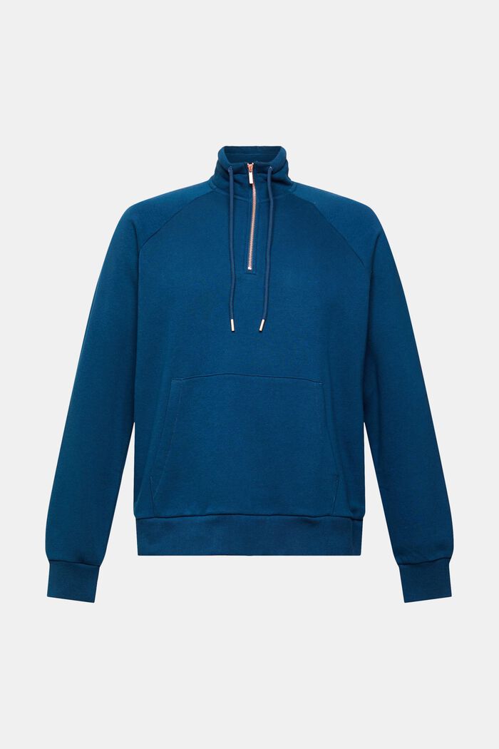 Sweatshirt med halv lynlås, PETROL BLUE, overview