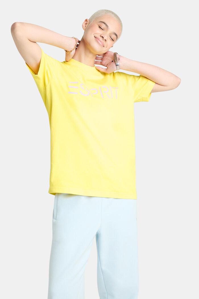 Unisex T-shirt i bomuldsjersey med logo, LIME YELLOW, detail image number 1
