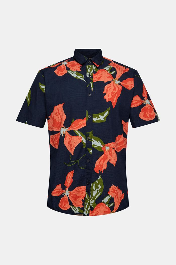 Seersuckerskjorte med blomstret mønster