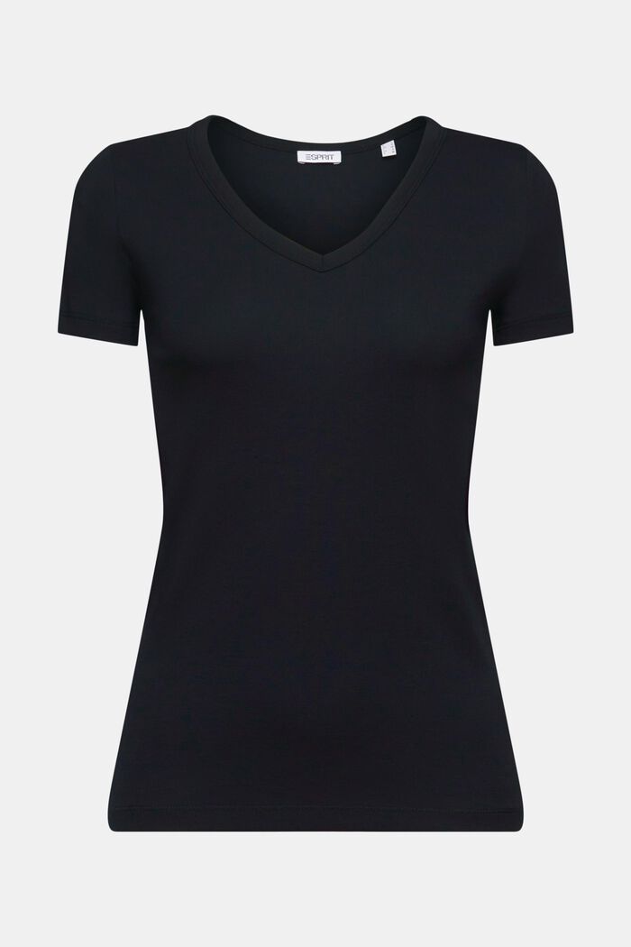 Bomulds-T-shirt med V-hals, BLACK, detail image number 5