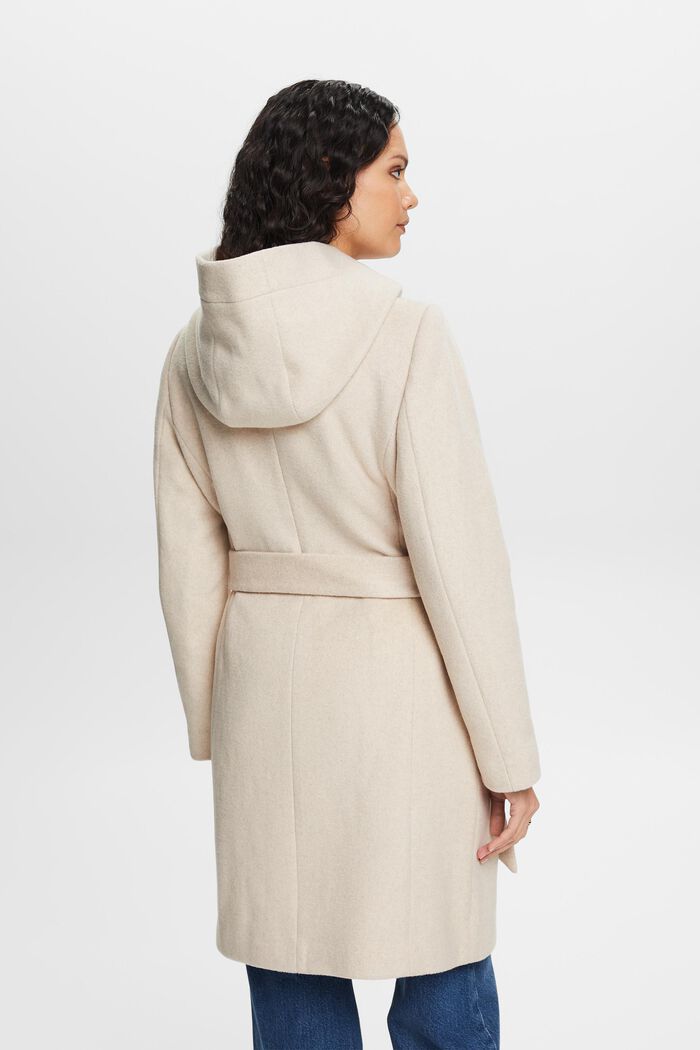 Genanvendt: Frakke i uldmiks med hætte og bælte, ICE, detail image number 2