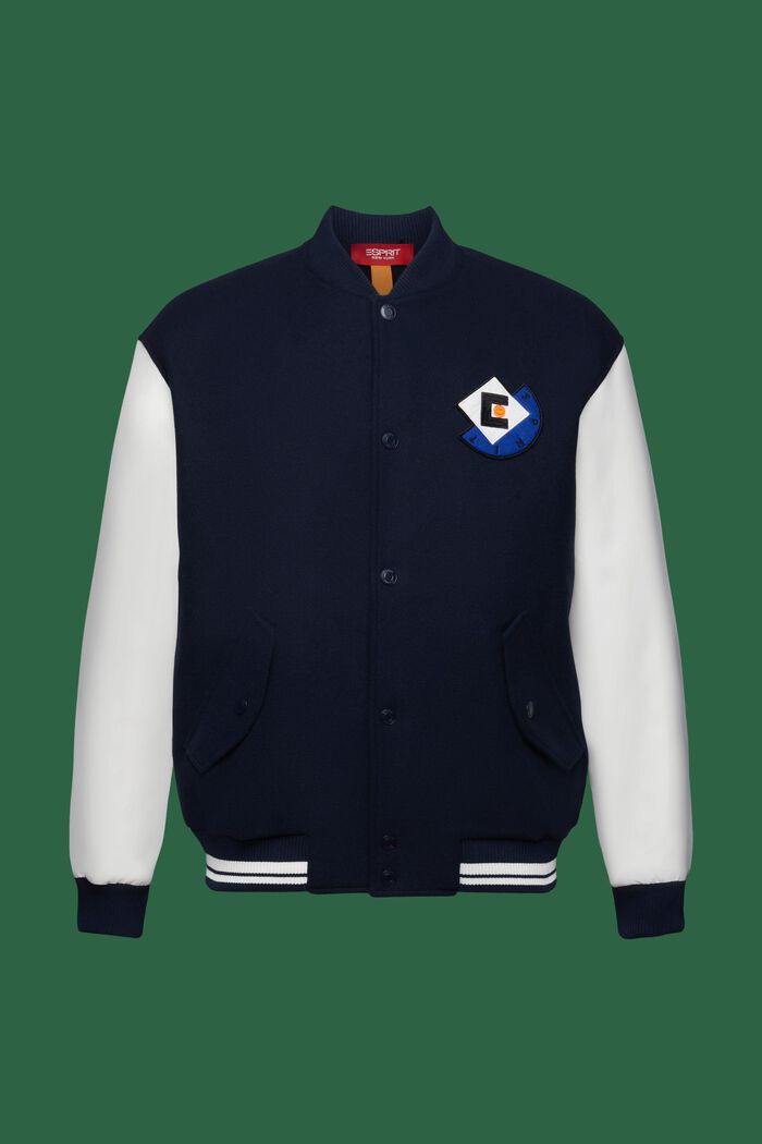 Varsity-jakke i uldmiks med applikeret logo, NAVY, detail image number 7