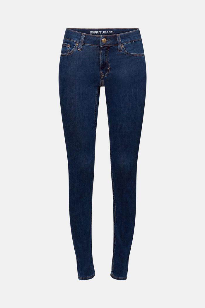 Skinny jeans med mellemhøj talje, BLUE DARK WASHED, detail image number 7