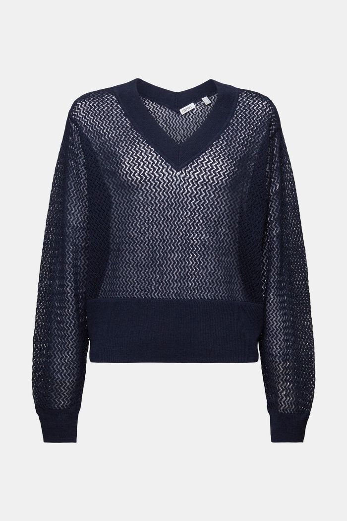 Struktureret sweater med V-hals, NAVY, detail image number 6