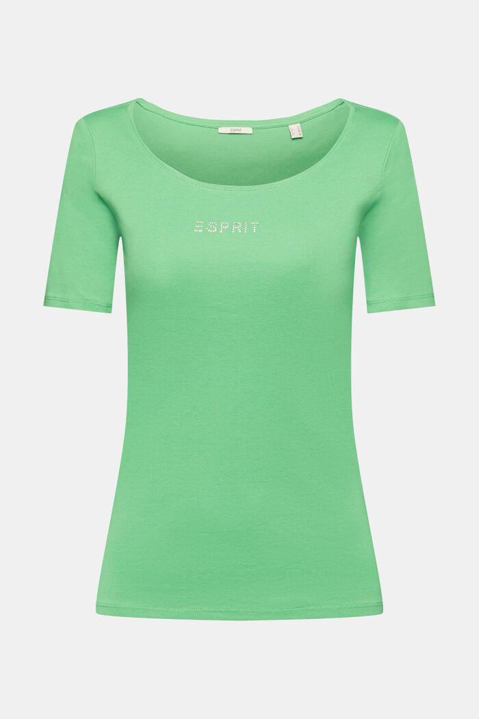 Jersey-T-shirt med applikeret rhinstenslogo, GREEN, detail image number 6