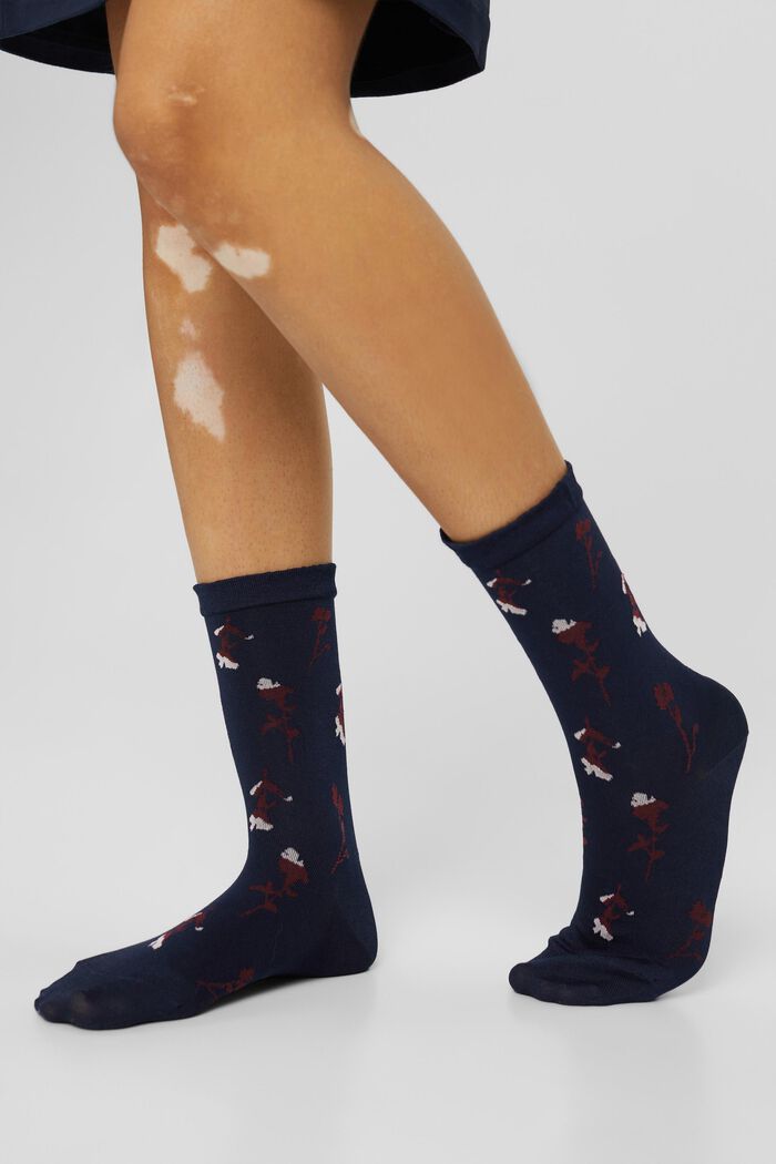 Blomstrede sokker med fluffy kant, MARINE, detail image number 2
