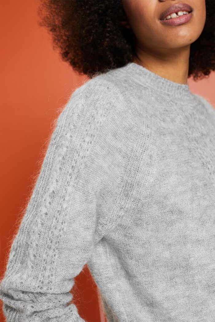 Pointelle-sweater i strik med rund hals, LIGHT GREY, detail image number 3