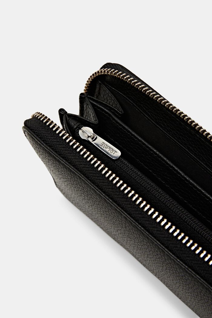 Stor zip around-pung i læder, BLACK, detail image number 3