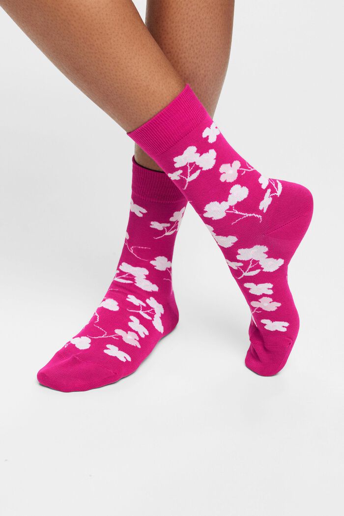 Pakke med 2 par sokker i groft strik med print, PINK, detail image number 1