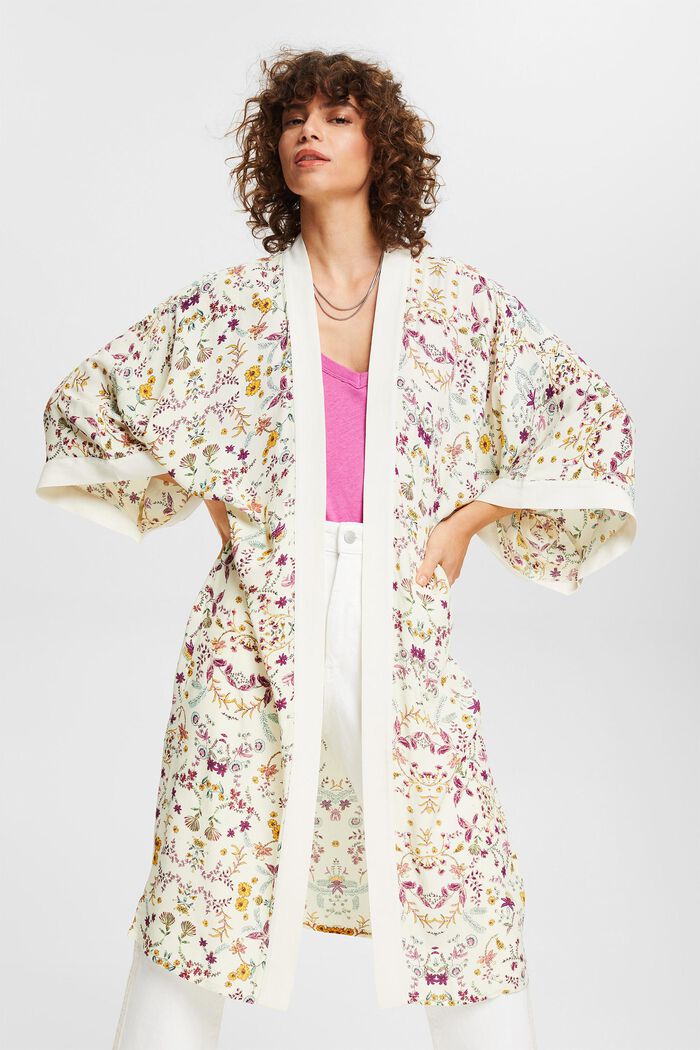 Kimono med blomsterprint, CREAM BEIGE, detail image number 1