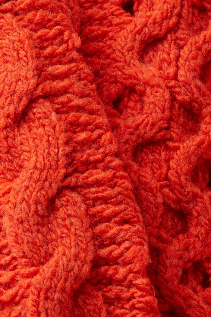 Kabelstrikket sweater i uldmiks, BRIGHT ORANGE, detail image number 5