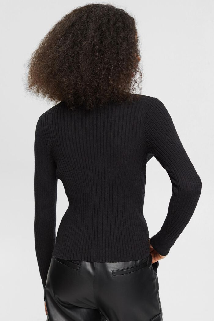 Ribstrikket sweater med rullekrave, BLACK, detail image number 3