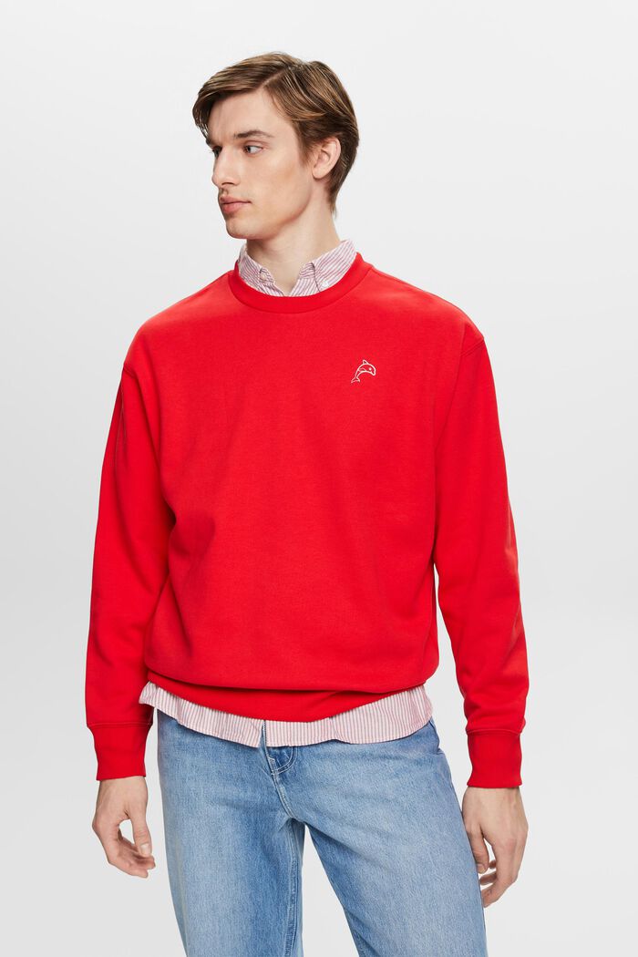 Sweatshirt med lille delfinprint, ORANGE RED, detail image number 0