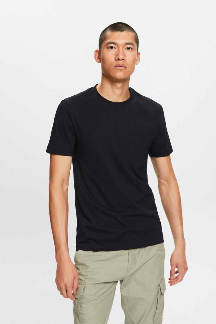 T-shirt i pima-bomuldsjersey med rund hals, BLACK, detail image number 0
