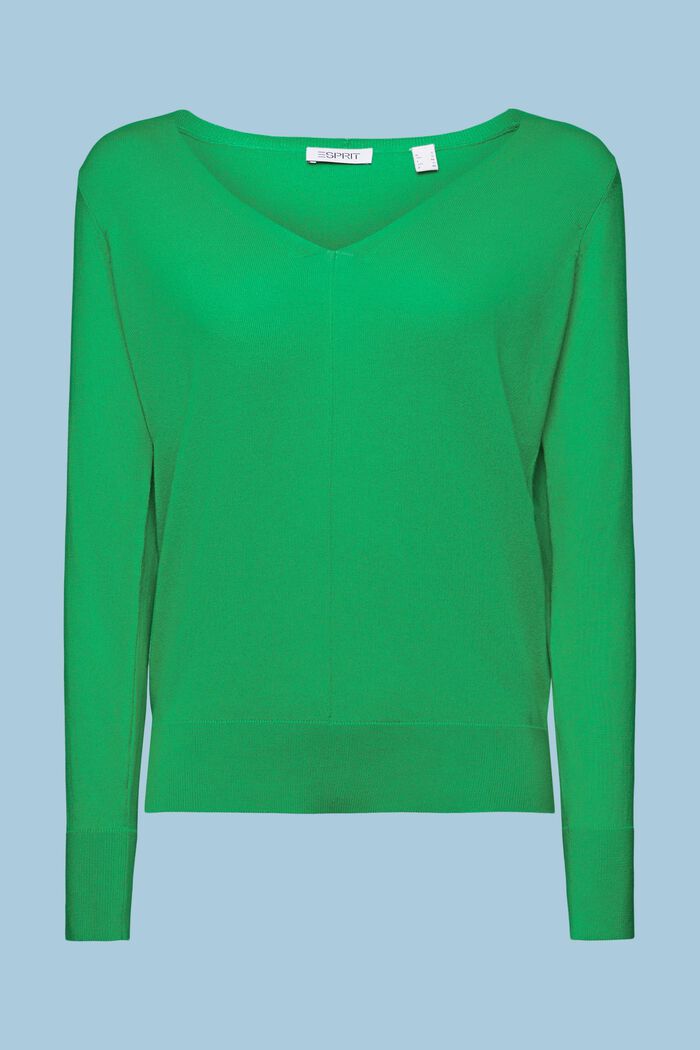 Sweater i bomuld med V-hals, GREEN, detail image number 6