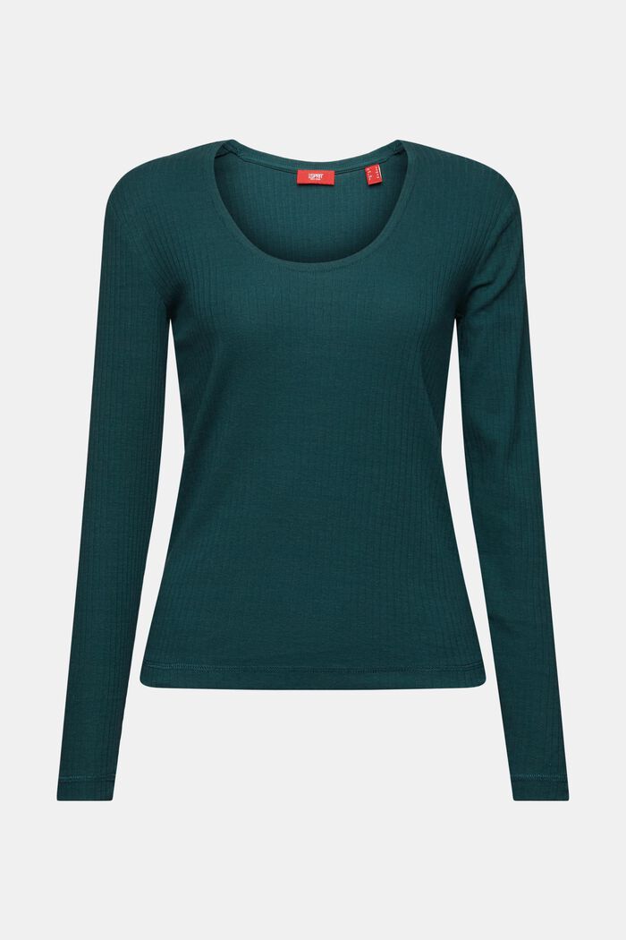 Pointelle-T-shirt med dyb rund halsudskæring, EMERALD GREEN, detail image number 6