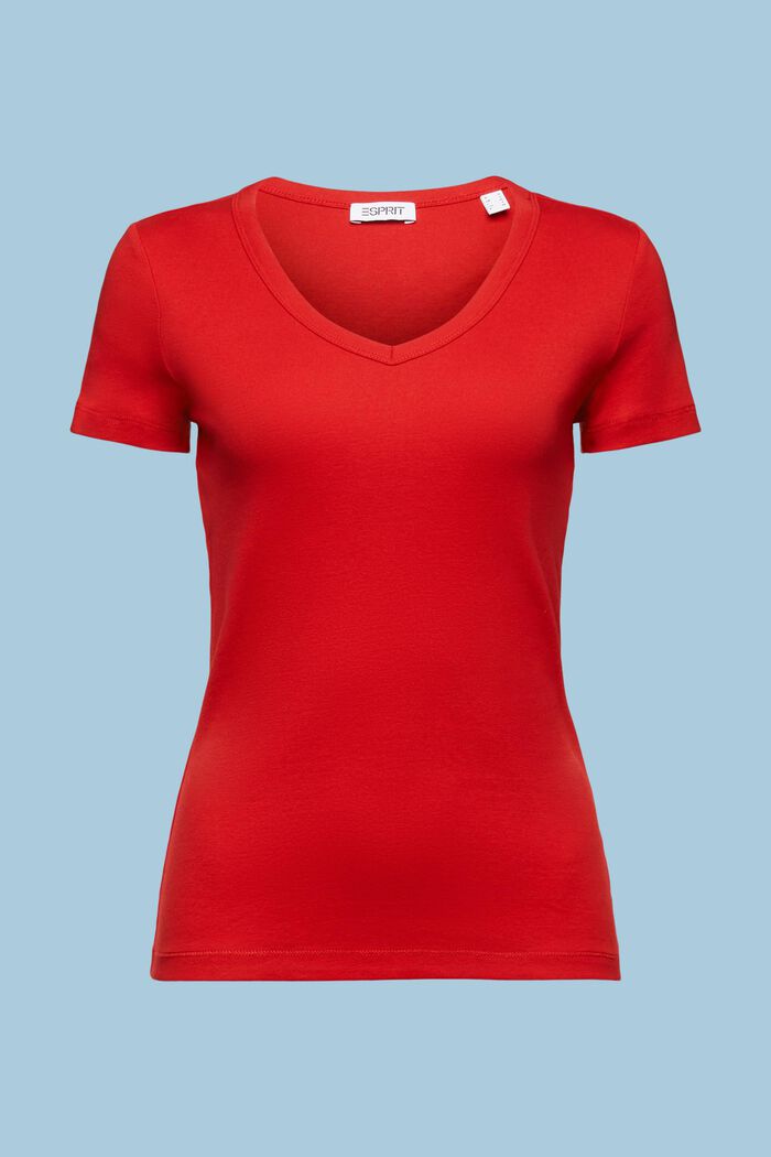 Bomulds-T-shirt med V-hals, DARK RED, detail image number 5
