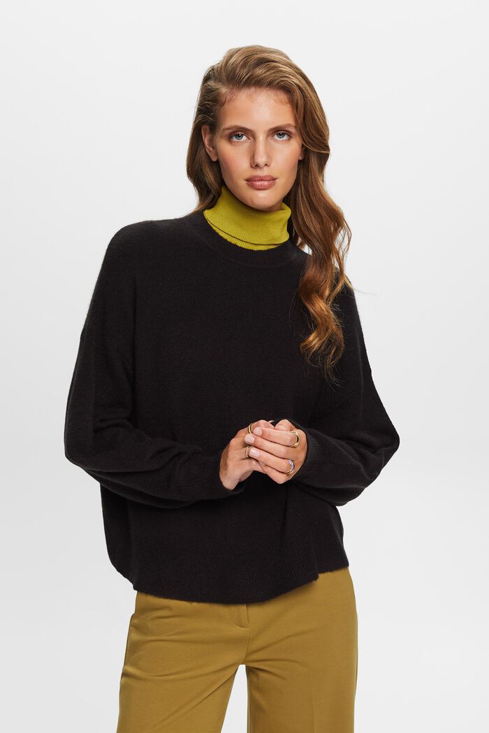 Striksweater med blouson-ærmer, BLACK, detail image number 0