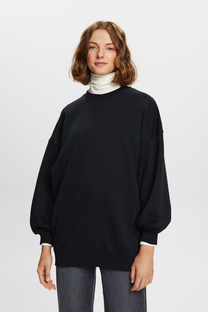Sweatshirt i fleece med rund hals, BLACK, detail image number 1