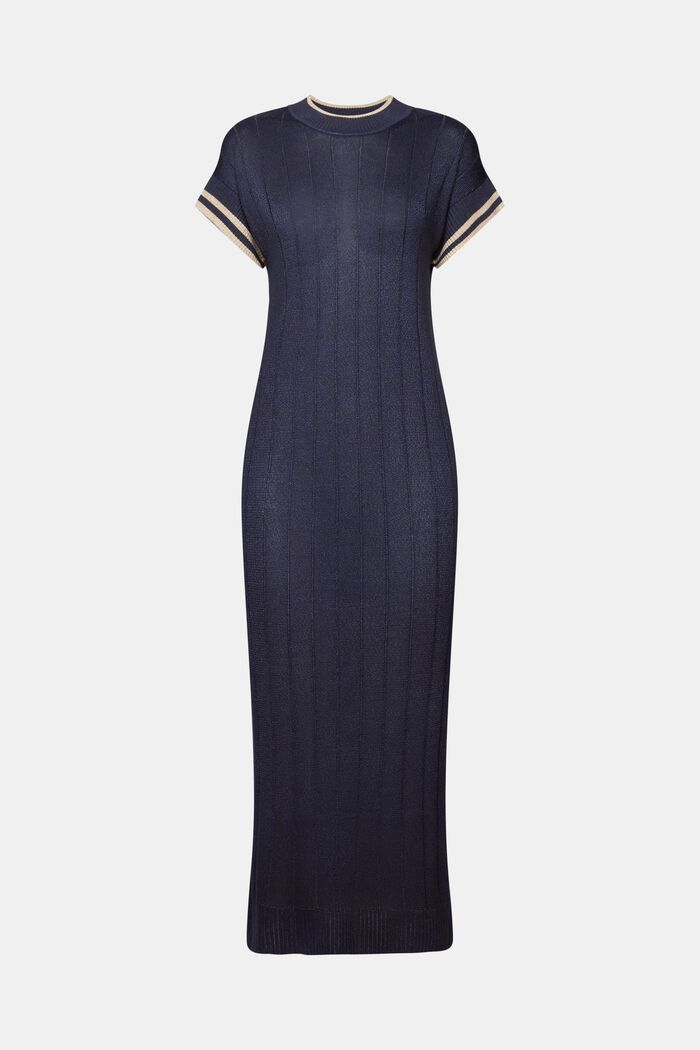 Skinnende kjole i ribstrik, PETROL BLUE, detail image number 5