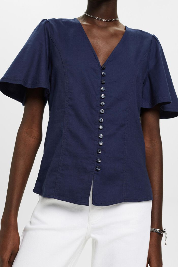 Taljeret bluse med knapper, NAVY, detail image number 2
