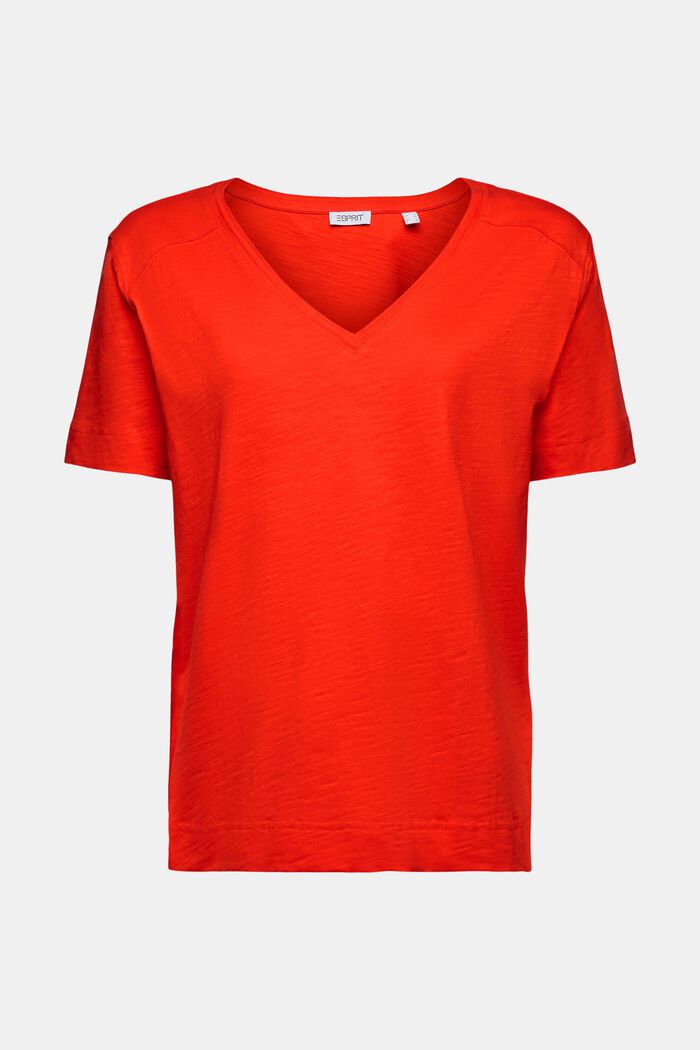 Jersey-T-shirt med V-hals, RED, detail image number 5