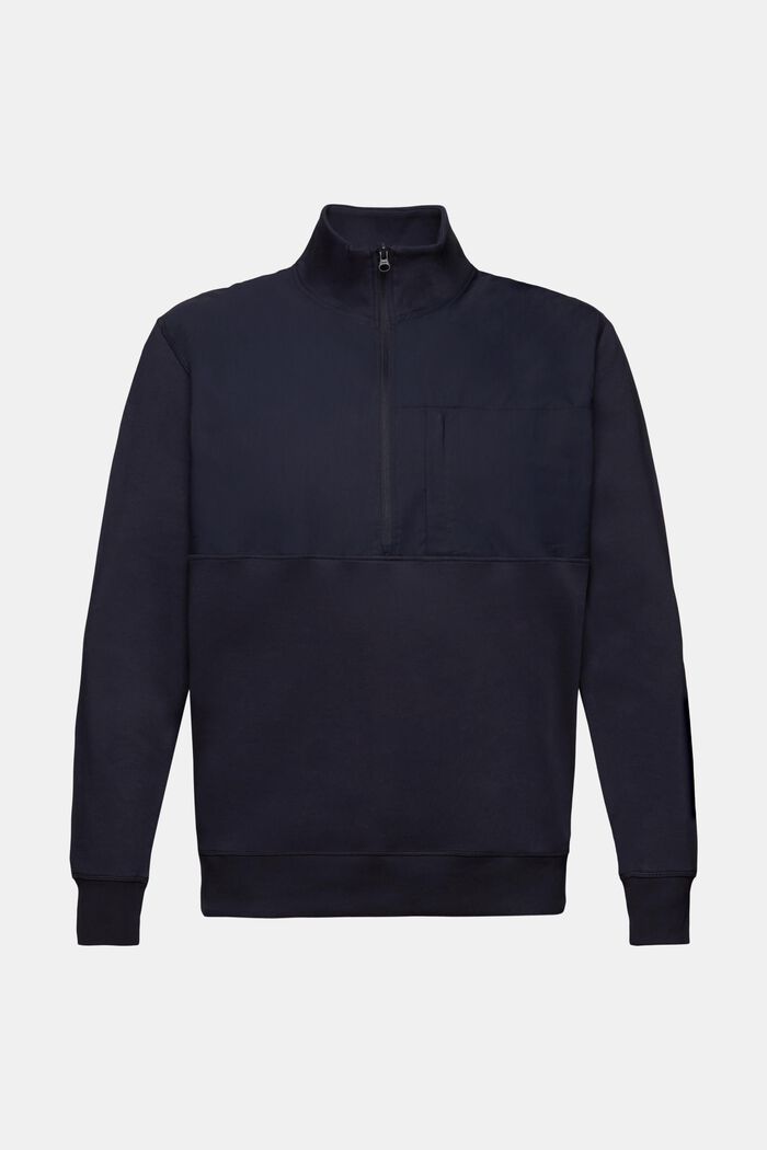 Sweatshirt i materialemiks med halv lynlås, NAVY, detail image number 5