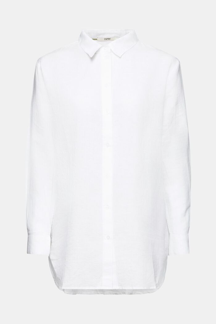 Skjorte i bomuld og hør, WHITE, detail image number 6
