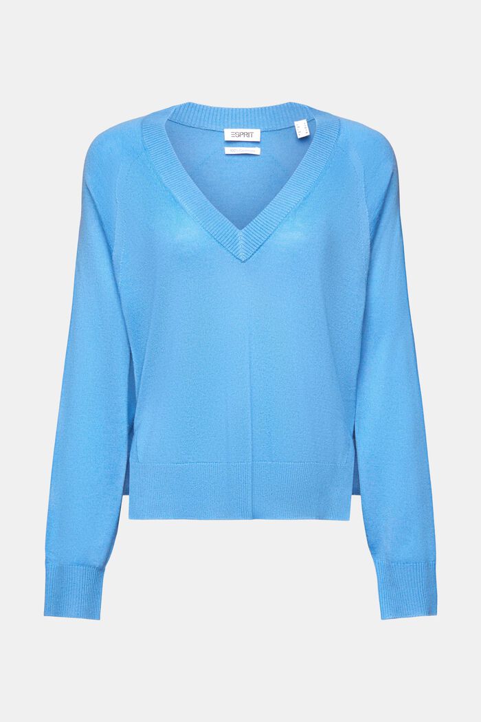 Sweater i kashmir med V-hals, BLUE, detail image number 5