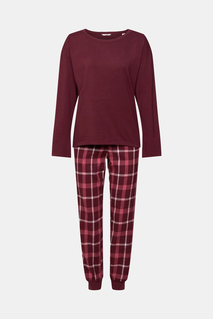 Pyjamassæt med ternede bukser i flonel, BORDEAUX RED, detail image number 2