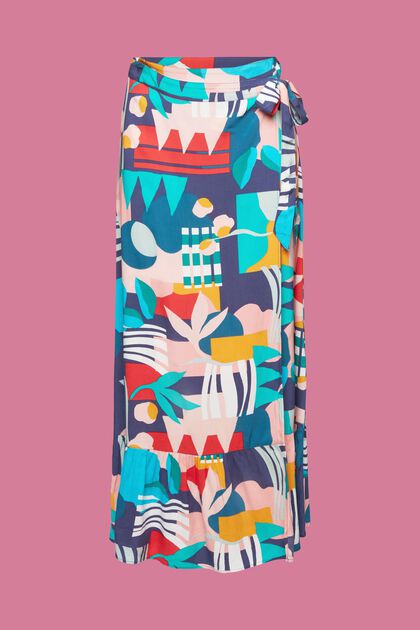 Slå om-nederdel med multifarvet print
