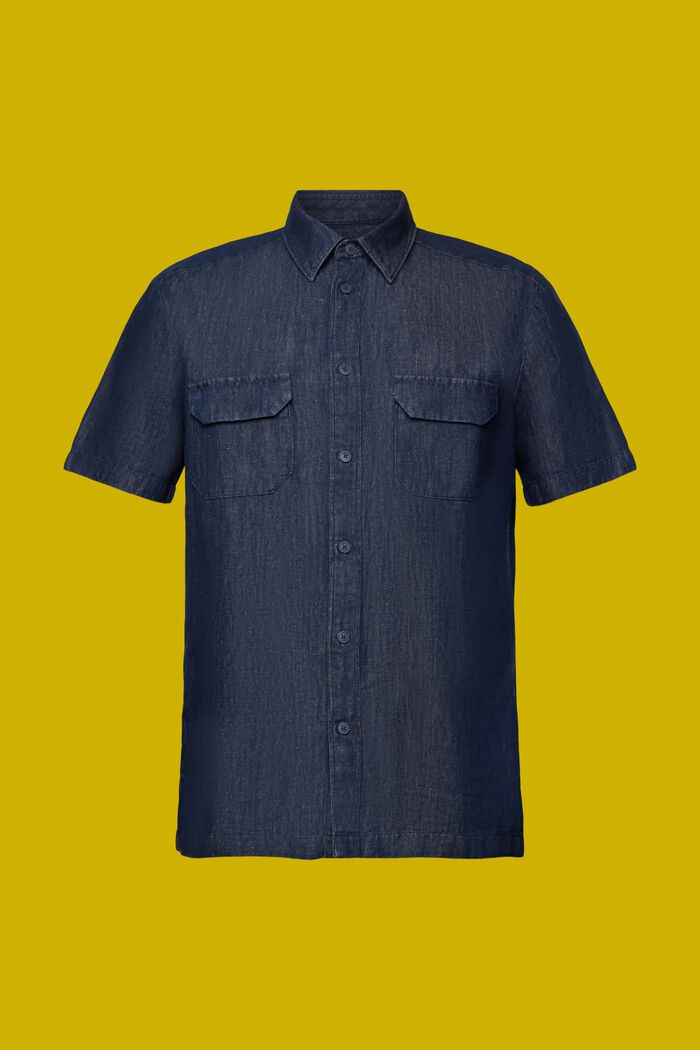 Kortærmet skjorte i denim-look, BLUE BLACK, detail image number 8