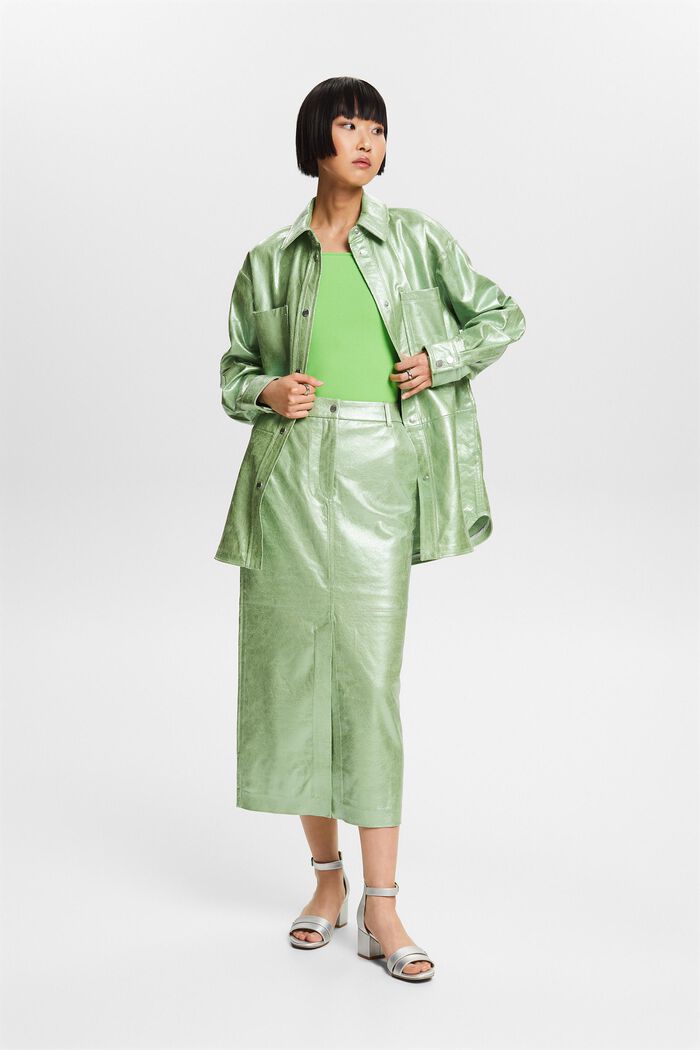 Midi-nederdel med metallic belægning, LIGHT AQUA GREEN, detail image number 1