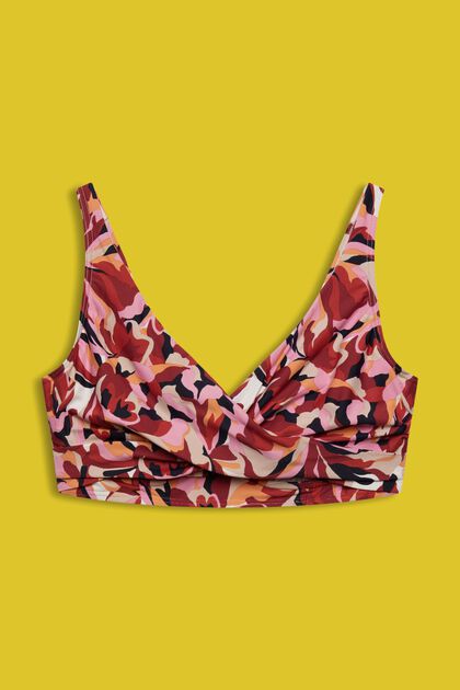 Upolstret bikinitop med bøjle og blomsterprint, DARK RED, overview