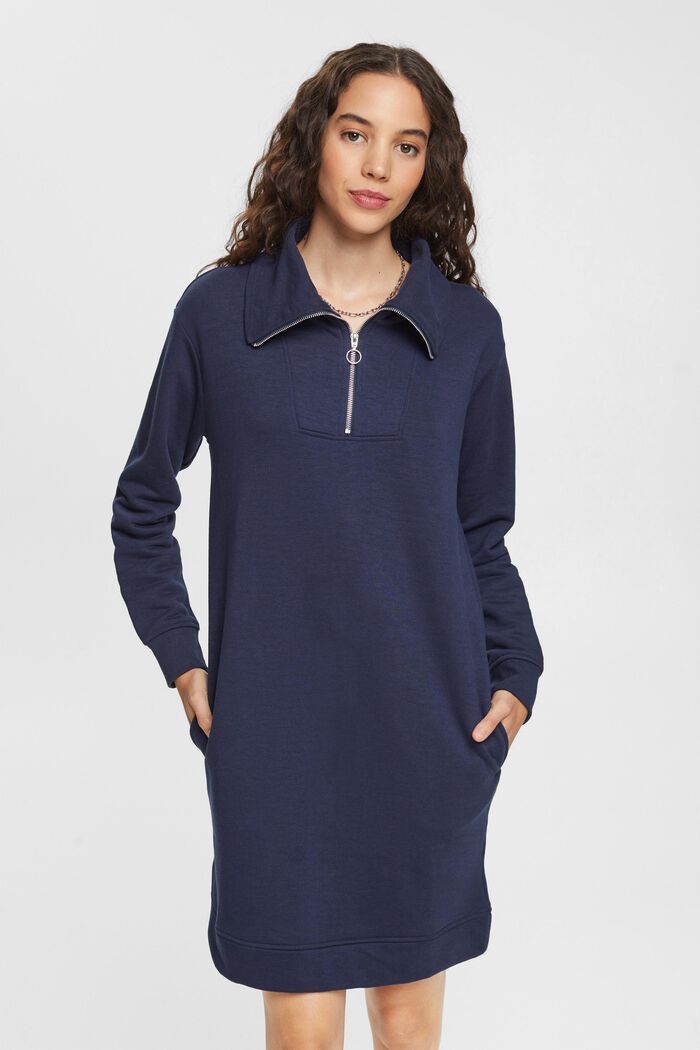 Kjole i sweatshirtstof med halvlang lynlås, NAVY, detail image number 0