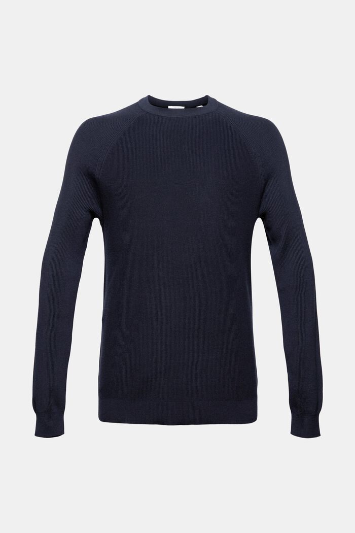 Pullover med C-hals, 100% bomuld, NAVY, overview