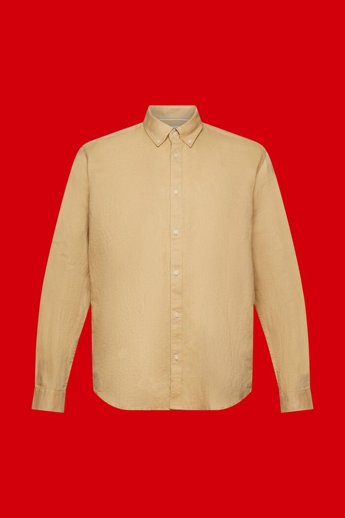 Button down-skjorte i bomulds- og hørmiks, BEIGE, detail image number 5