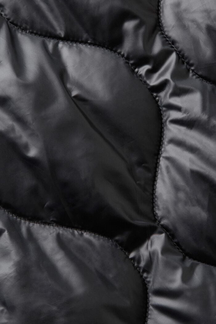 Quiltet frakke med krave i ribstrik, BLACK, detail image number 6