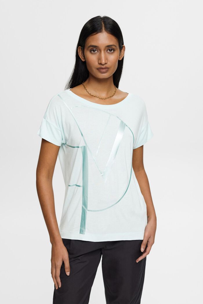 T-shirt med metallic print, LENZING™ ECOVERO™, LIGHT AQUA GREEN, detail image number 0