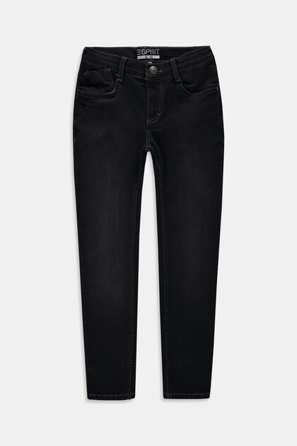 Slim fit-stretchjeans med justerbar linning, BLACK RINSE, overview