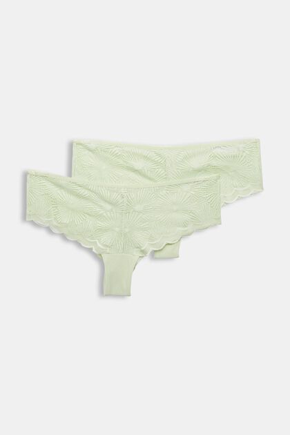 Pakke med to hipster-shorts med mønstrede blonder, LIGHT GREEN, overview