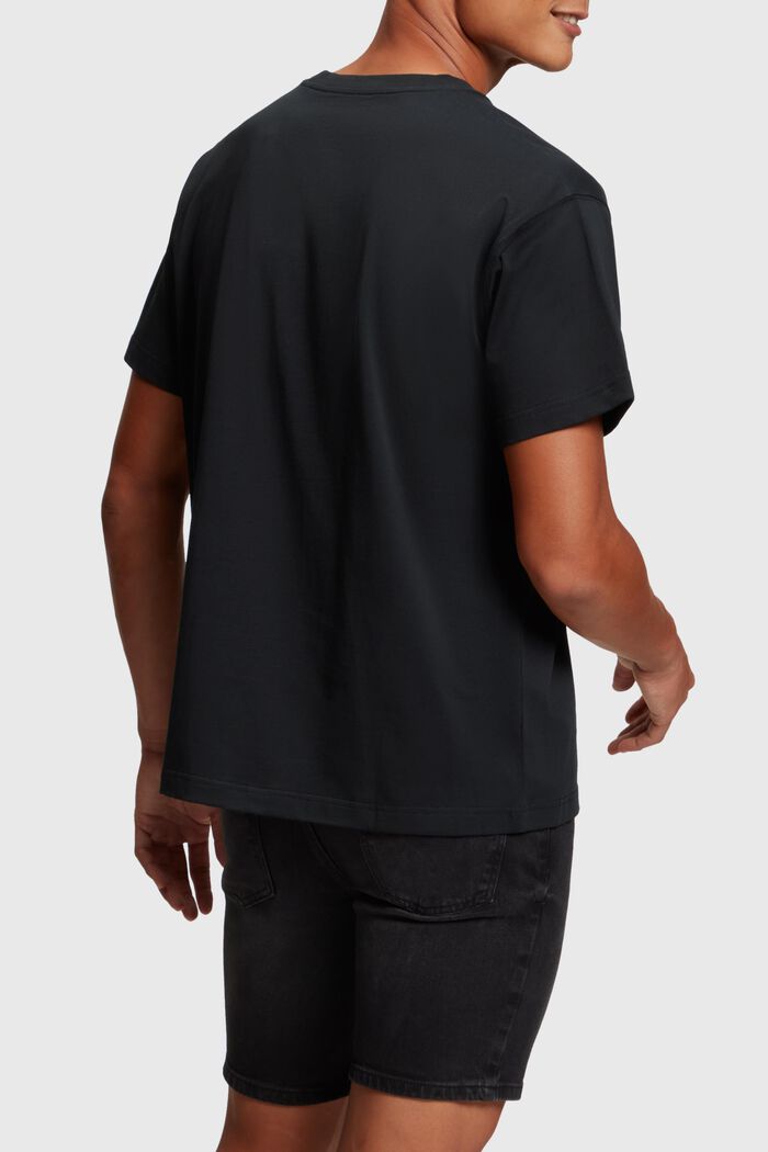 T-shirt med påsat logo som flockprint på brystet, BLACK, detail image number 1
